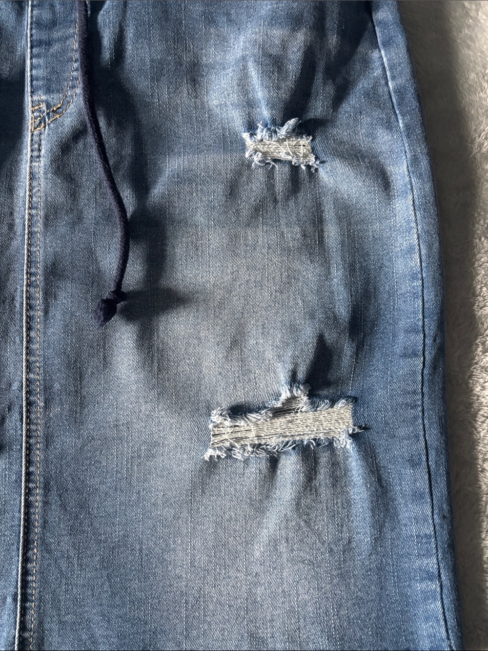 Distressed Blue Denim Drawstring Mini Skirt - Picture 3 of 7
